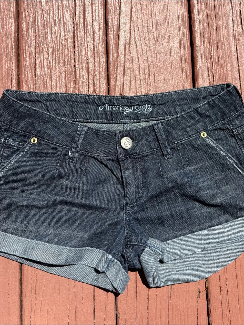 Y2K American Eagle Outfitters mini Dark Blue Denim Jean Shorts size 4 low rise